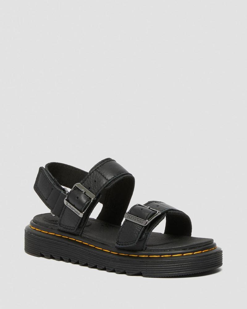 Black Kids\' Dr Martens Junior Kyle Leather Sandals | CA 721ZUT